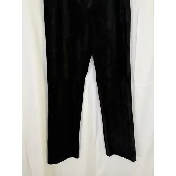 Nine West 100% Suede Leather Pants Size 10 Vintage Black High Waist Straight - Picture 2 of 9